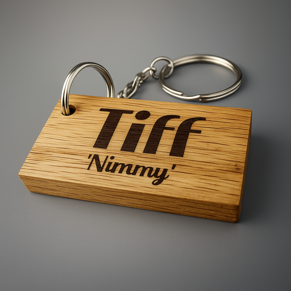 Personalised Oak Keyring - Small