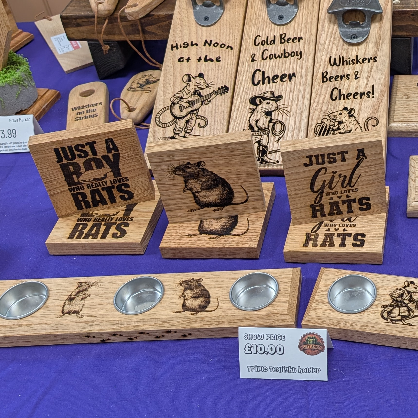 Solid Oak Coasters - Rat Designs